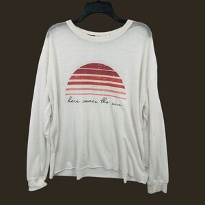 C&C California Slub Knit Graphic Tee Size L White Here Comes The Sun Long Sleeve